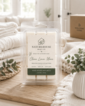 Clean Linen Home Wax Melts by Naturehouse Wax Company, hand-poured wax tarts with cotton, fresh air, and white musk scents, displayed in a cozy, natural home setting.