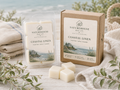 Coastal Linen Wax Melts by Naturehouse Wax Company displayed with eco-friendly packaging, featuring natural wax tarts with scents of fresh linen, salt air, and lavender.